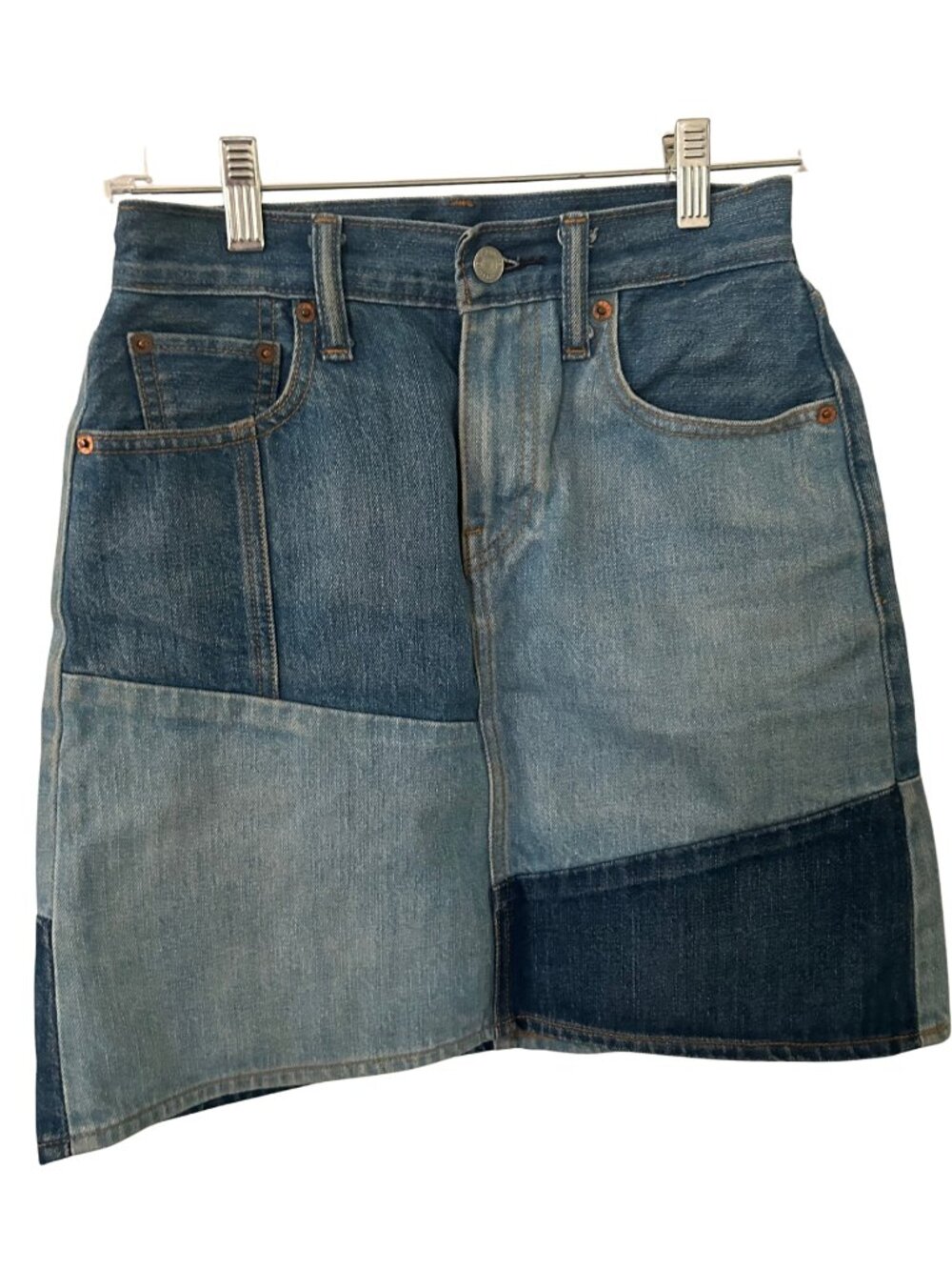 Levi’s Patchwork Jean Skirt Size 25 Western Boho Y2K Rodeo Festival Denim